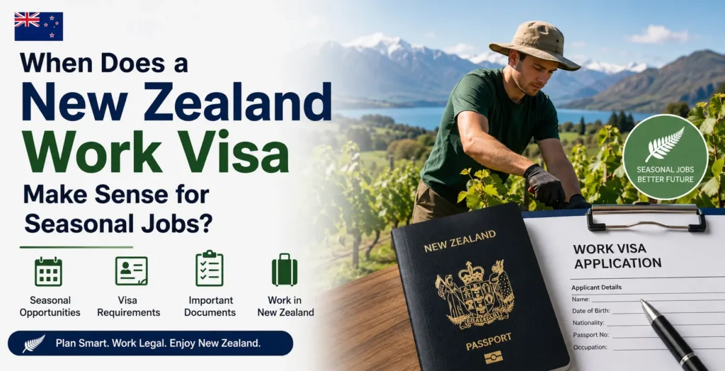 Worker preparing documents for a New Zealand Work Visa for seasonal employment