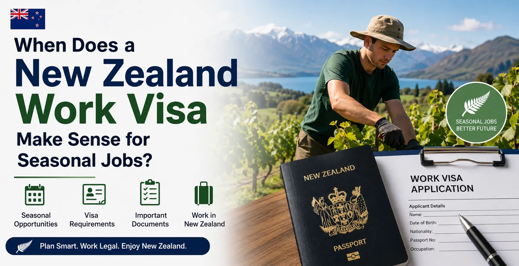 Worker preparing documents for a New Zealand Work Visa for seasonal employment